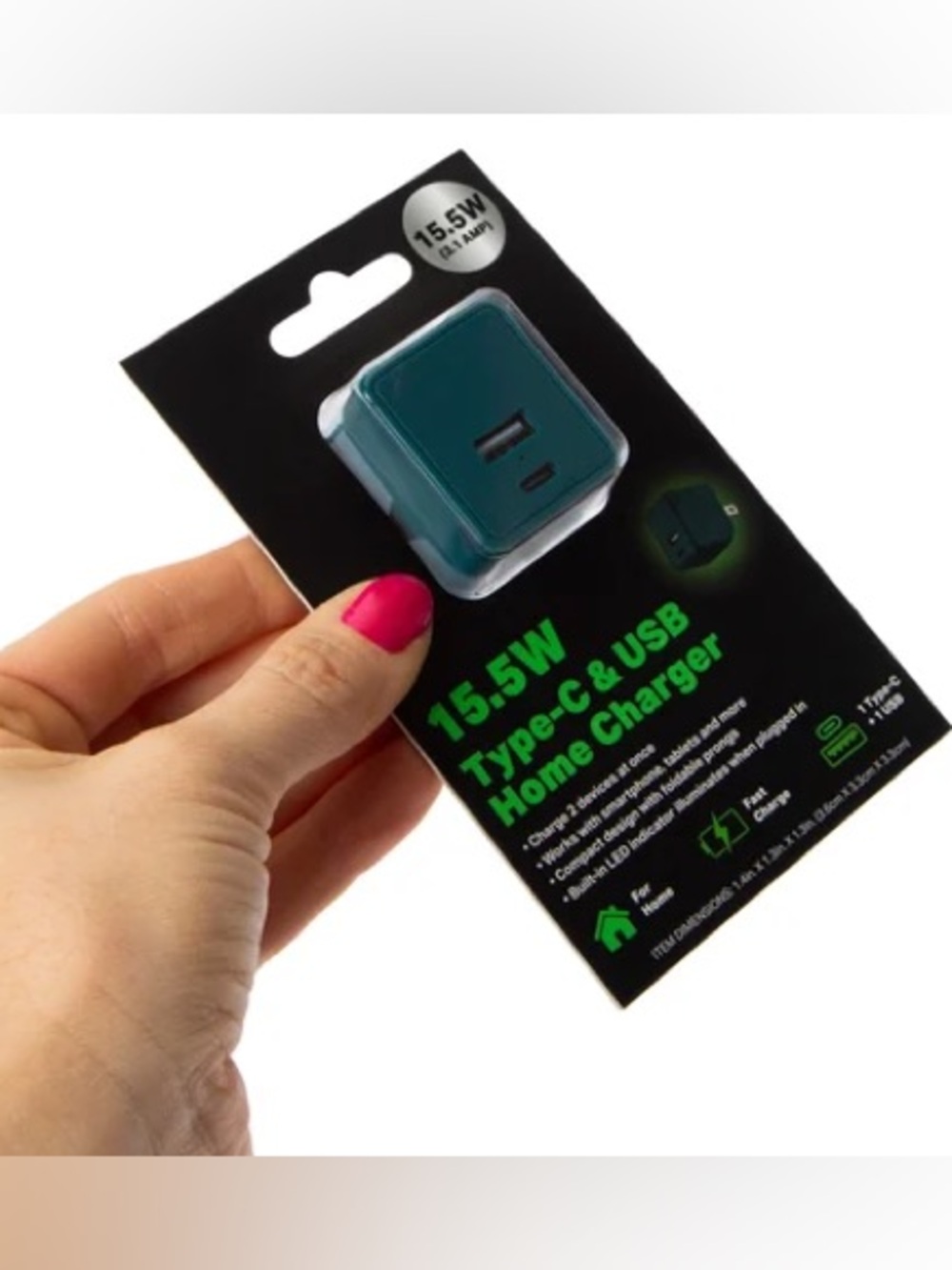 USB-A + USB-C Dual Port Wall Charger in Teal